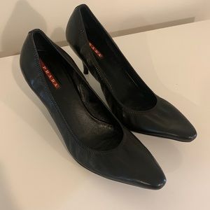 Prada black leather heels